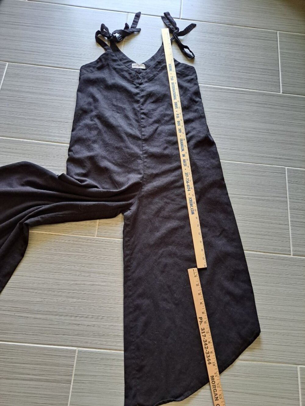 New In Black Sleeveless Jumpsuit Bow Tie Linen Ctn Wide-Leg S Pallazo Women's - Picture 12 of 13